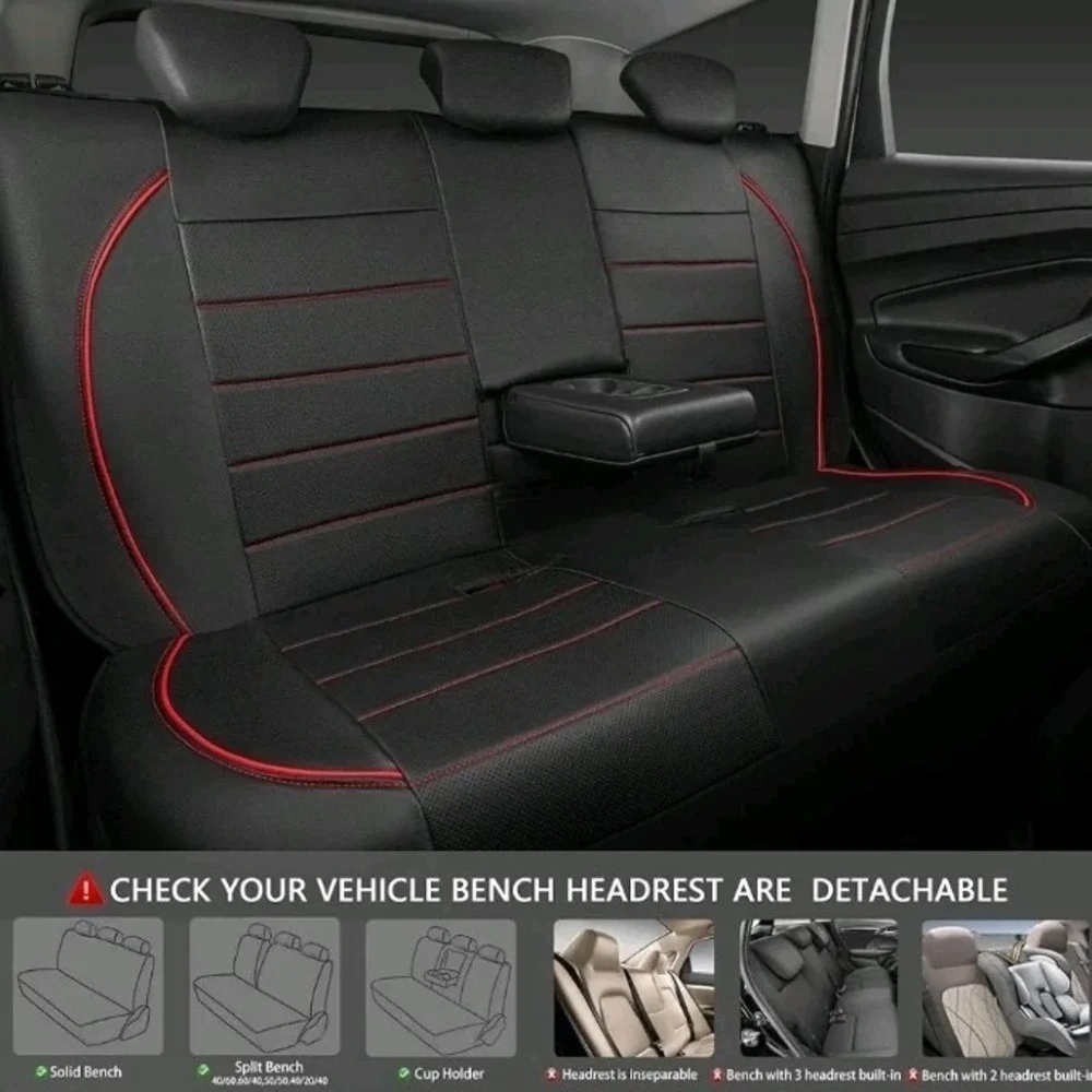 CAR PASS Universal FIT Piping Leather Car Seat Cover, for SUV's‎ Red Black